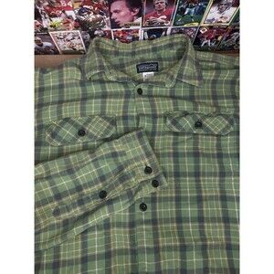 Patagonia Flannel Shirt Mens Large Fjord Teal Plaid Long Sleeve Borealis Organic